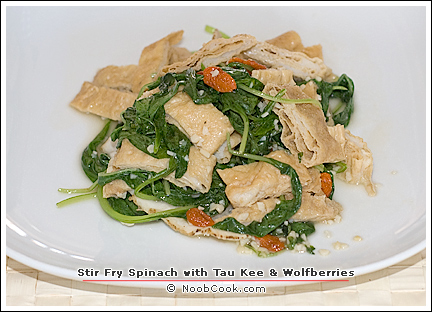 Stir Fry Spinach with Tau Kee and Wolfberries